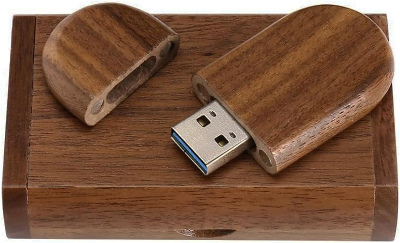 FEWINA 64GB USB3.0 64G 3.0 Oval Wood Flash Drive Box, Wooden USB Drive USB Super-Speed Thumb Drive Jump Drive Ideal