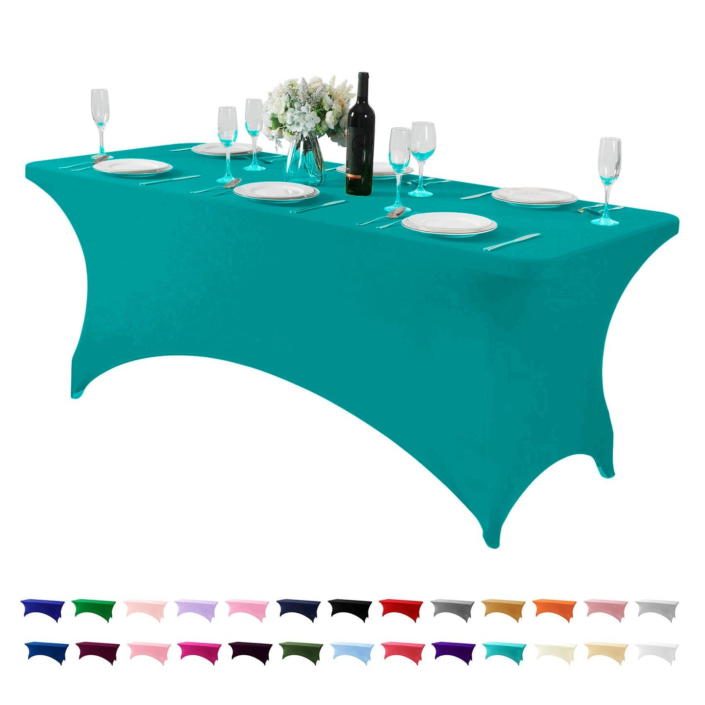 Hezuzo Spandex Table Cover for 6Ft or 4fT or 8ft Table Universal Fitted Stretch Tablecloth for Party, Banquet, Wedding and Events-Turquoise