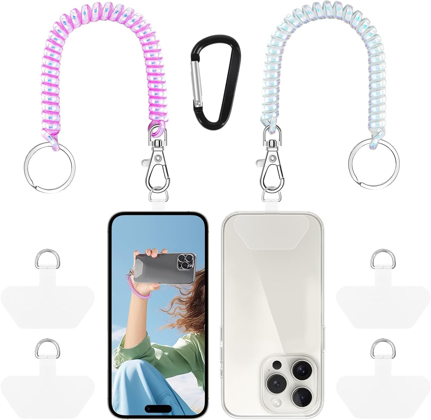4 2* 4* 1* Doormoon Phone Lanyard Leash with Patch, Phone Tether, Phone Tether Tab, Carabiner for Climbing Outdoor