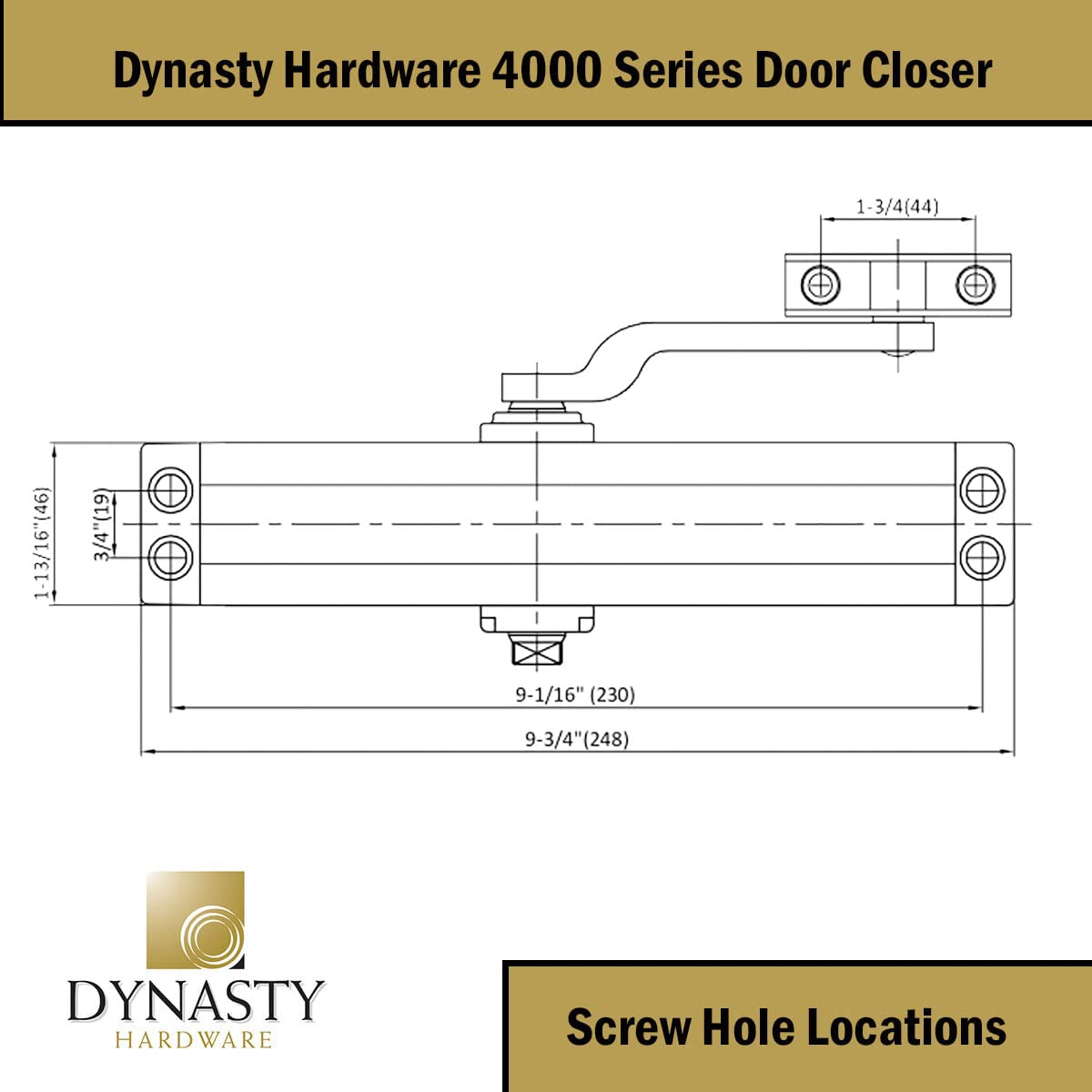 Dynasty Hardware Door Closer, Commercial Hydraulic Closer, Self-Closing, Spring Size 4, Surface Mount, Sprayed Aluminum, Series 4000