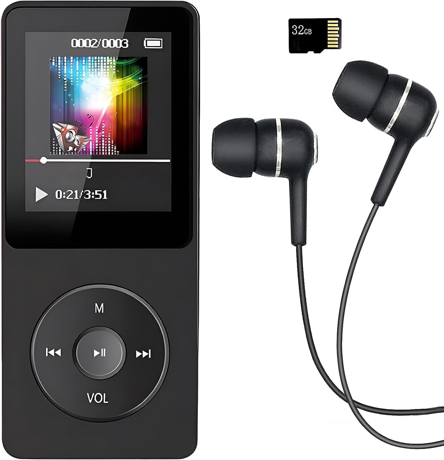 VR-robot MP3 32GB 128GB Player, Music Player with Micro SD Card, Earphone,Build-in Speaker/Photo/Video Play/FM