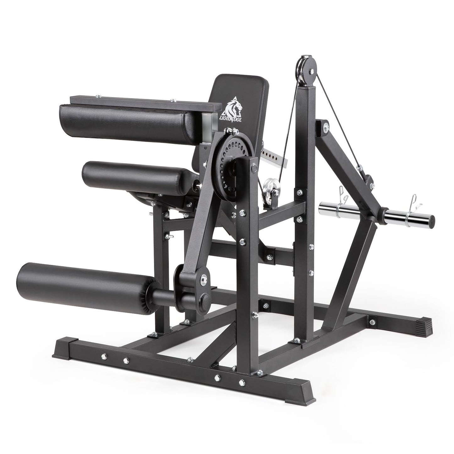 LIONSCOOL Leg Extension and Curl Machine, 600lbs Adjustable Seated Leg Extension and Hamstring Curl Bench, 2" Plate Loadable Lower Body Exercise Cable Equipment for Home Gym, Barbell Clips Included