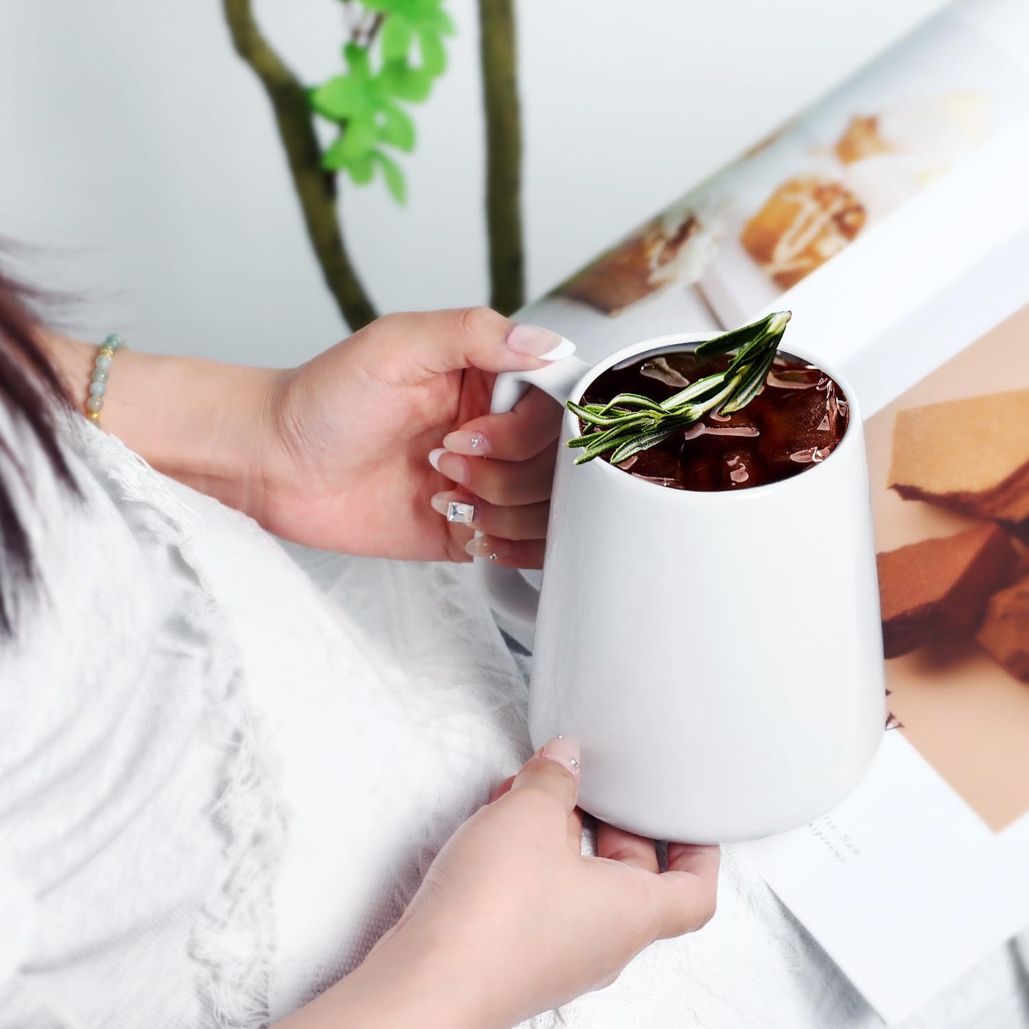Smilatte 24 OZ Large Coffee Mug, Nice Ceramic Boss Tea Cup with Big Handle for Dad Men Women, Unique Style For Any Kitchen, White