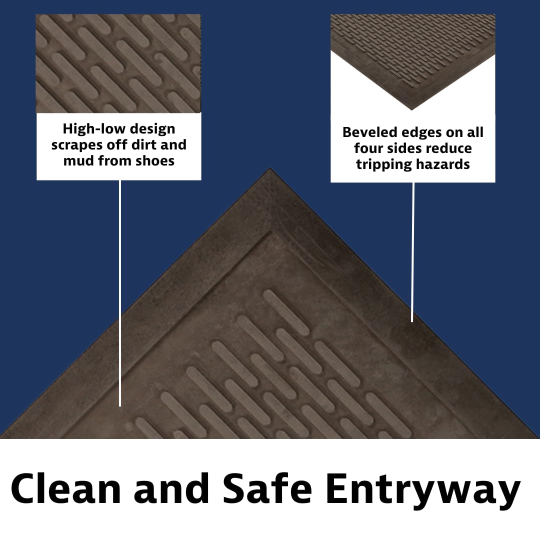 Notrax 340 Soil Guard™ Rubber Scraper Entrance Mat, Outdoor Natural Rubber Doormat for Indoor or Outdoor Heavy-Duty Use, Beveled Edges, 4' x 6', Black, 340S0046BL