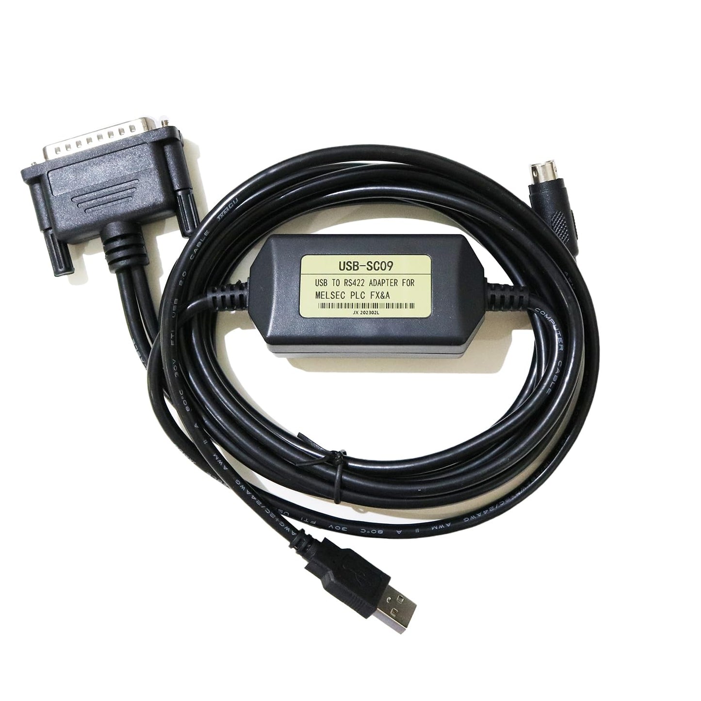 USB-SC09 Programming RS422 PLC Cable A Series Interface, Compatible with PLC Cable FX Series USB to Adapter