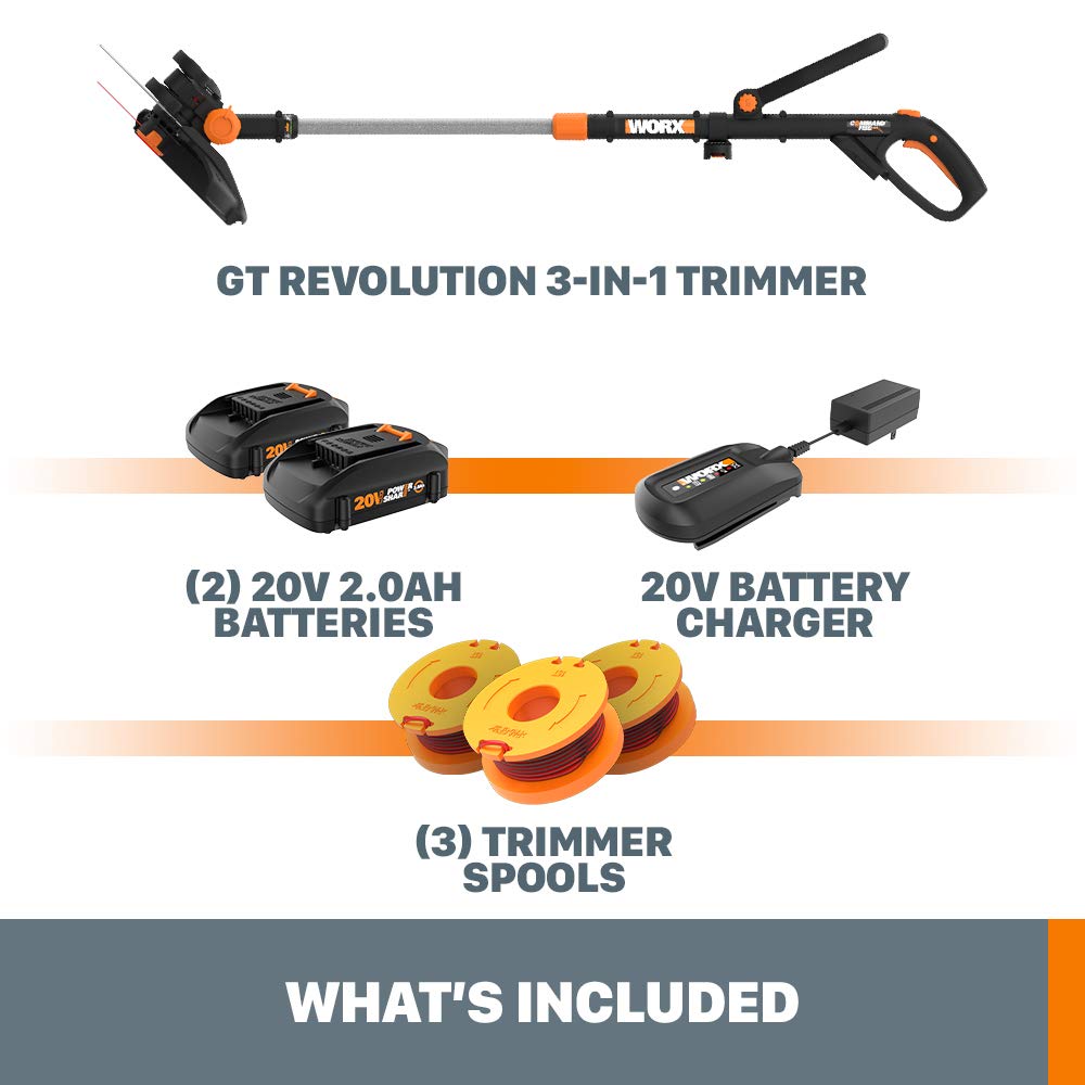 WORX 3 in 1 Cordless String Trimmer/Lawn Edger/Mini Mower, 12" Electric Weed Wacker with Command Feed, 20V Weed Eater with 5.5 LBS, 2 Batteries & Charger Included, WG170
