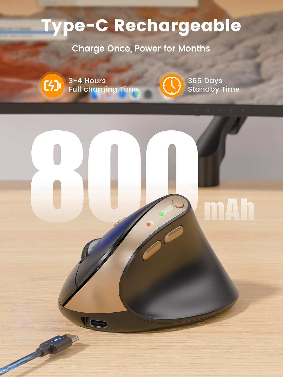 SABLUTE MAM3 4 Ergonomic Mouse, Bluetooth Mouse for Small/Medium Hands,Dual-Device Connectivity for Computer/Laptop