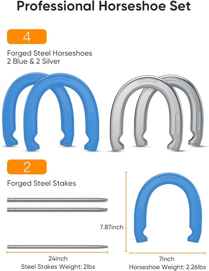 NQV Horseshoe Outdoor Game Set ?“Horse Shoe Game Kit,Sports Horseshoes Sets, Includes 4 Steel Horseshoes, 2 Metal Stakes & Carry Bag ??Perfect for Lawn, Backyard, or Tailgating