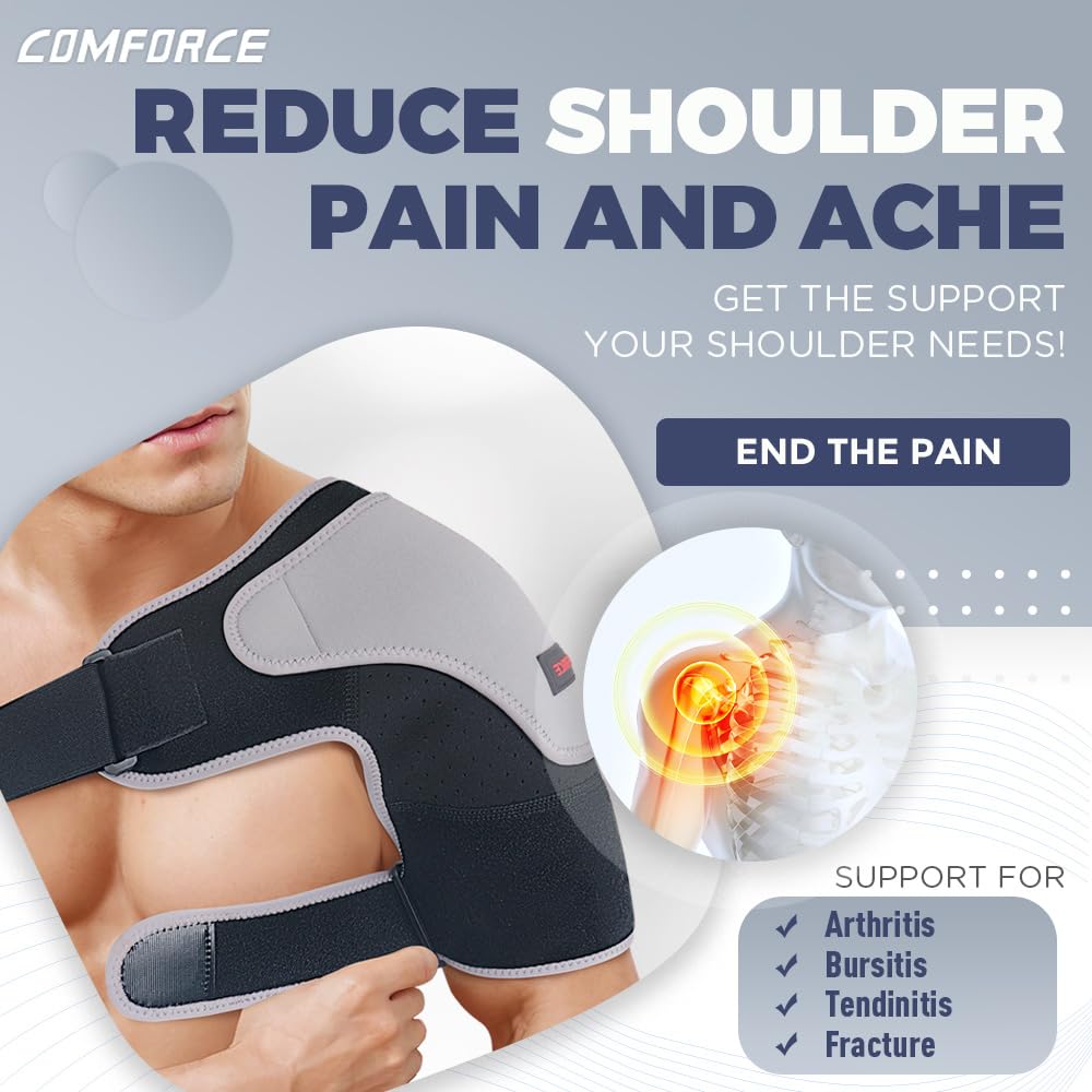 COMFORCE Shoulder Brace for Men with Gel Pack, Rotator Cuff Support Brace for AC Joint Paint Relief, Shoulder Compression Sleeve for Preventing Dislocation, Adjustable Straps Fits Left and Right Arm