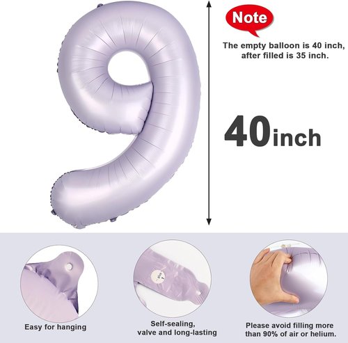 40 Inch Cream Purple Number 9 Balloon - Perfect for Birthday, Engagement, Wedding & Graduation Celebrations