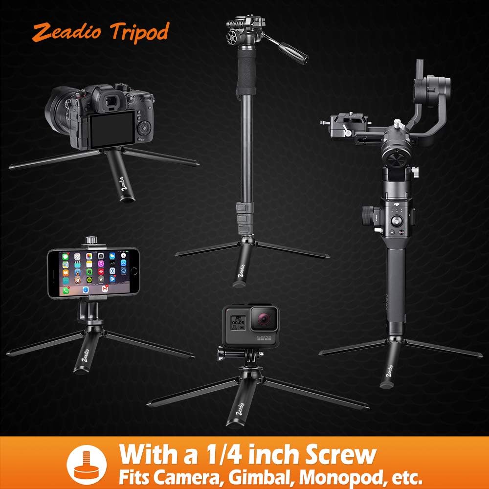 Zeadio 1/4 Inch 4, 2, 2, Metal Mini Tripod, Desktop Tabletop Stand Tripod with Screw for Smooth Crane Plus, Crane Osmo