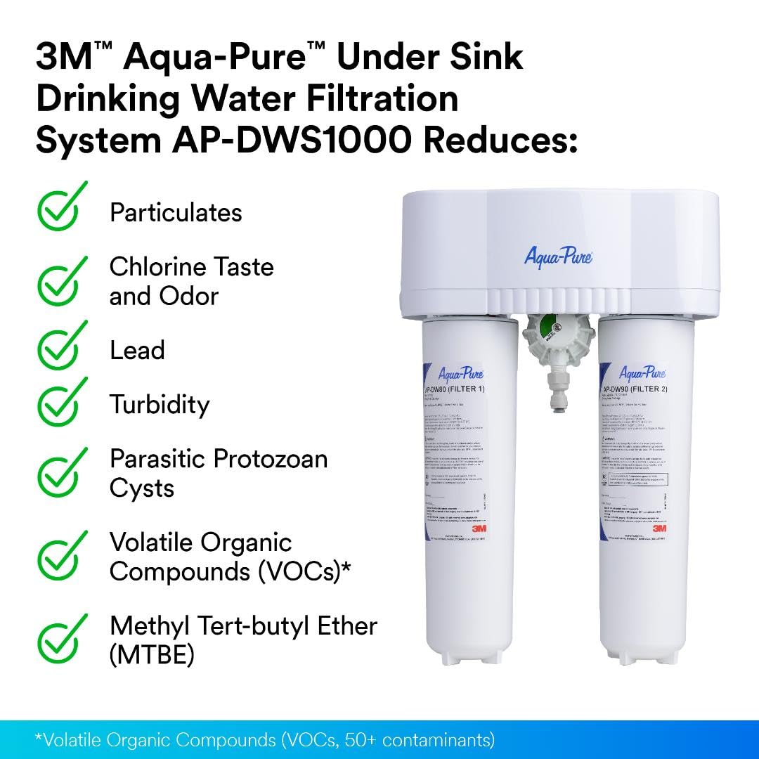 3M Aqua-Pure DWS1000 Under Sink Water Filter System, Removes Lead, Microplastics, Asbestos, Mercury, Particulates, Contaminants, VOC's