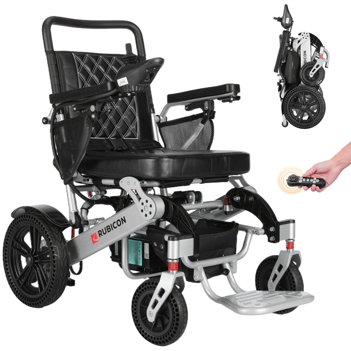Rubicon DX14 - Longest Range 30 Miles, Airline Approved Electric Wheelchair, Dual 12AH Lithium Batteries, 2x300W Motors, Leather Cushion, Foldable, Lightweight & Powerful (Model20)
