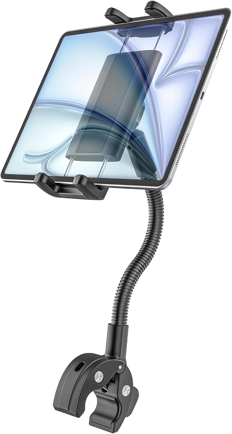 Kolasels 4.7-12.9" Spin Bike Tablet Holder, Gooseneck Tablet Holder for Wheelchair, Stroller, Indoor Cycling, Gym