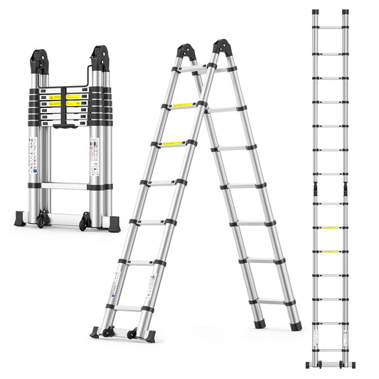 Telescoping Ladder,14.5 FT Extension Ladder, Heavy Duty 330lbs Max Capacity, Multi-Purpose Collapsible Ladder for RV or Outdoor Work