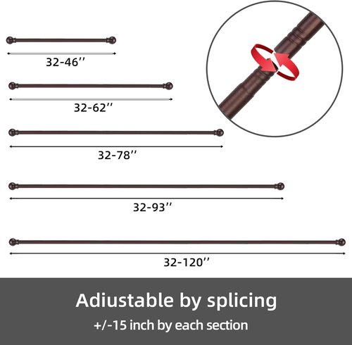 GXOACKJ Heavy-Duty Curtain Rods - Decorative Brown Metal Set for Windows 28-78 Inches