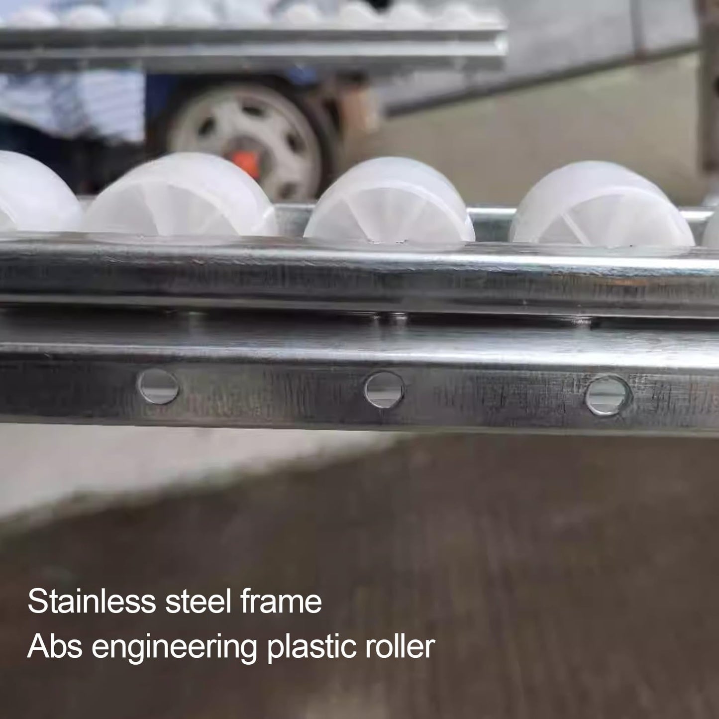 Light-Duty Conveyor - Unpowered Roller Slides with ABS Plastic Rollers & Stainless Steel Frame for Easy Beverage & Water Carton Transportation, Silver (W) 40