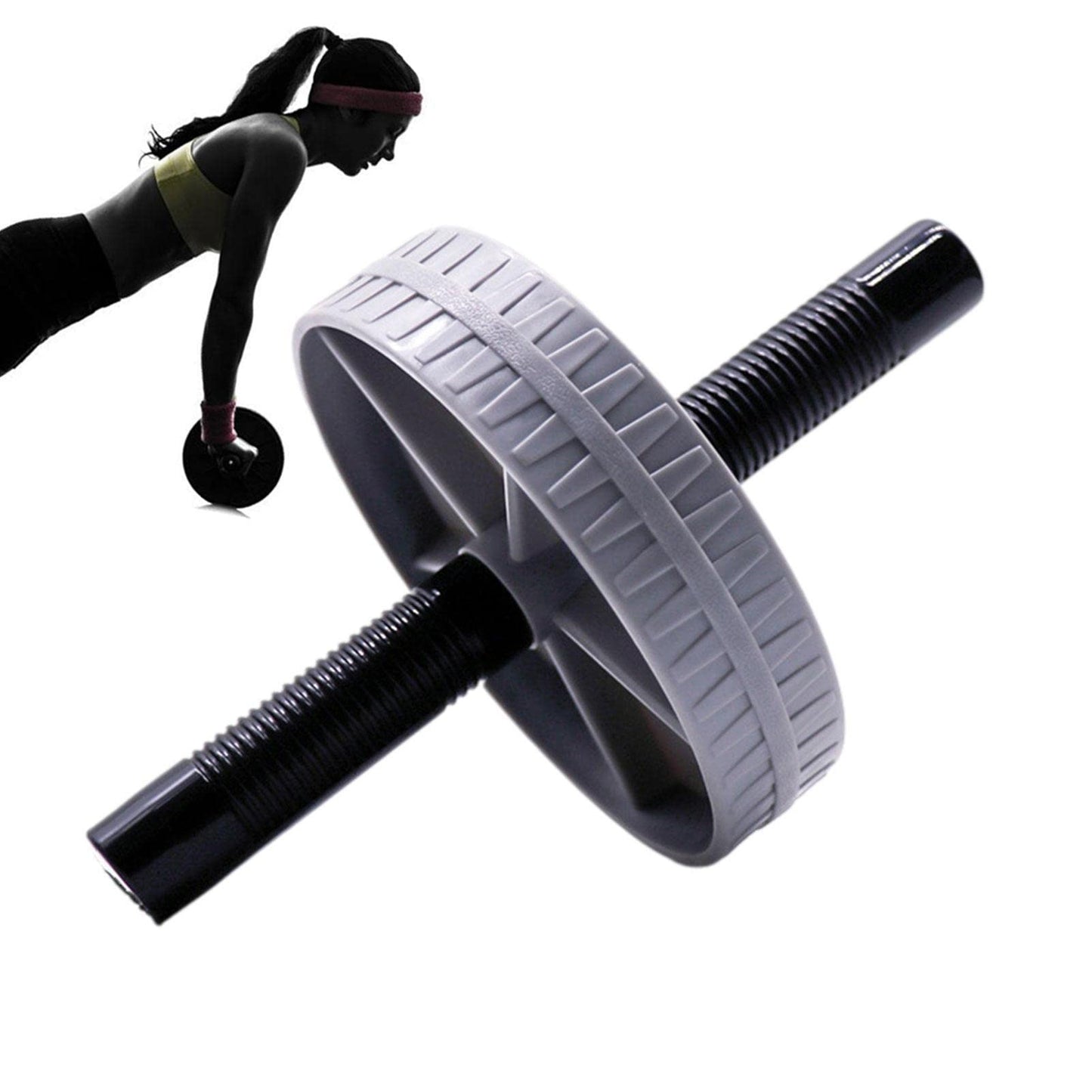 Ab Exercise Roller with Comfortable Handle, Training Workout Equipment for Gym Body Fitness & Strength, Achieve Toned Core Muscles, Gray