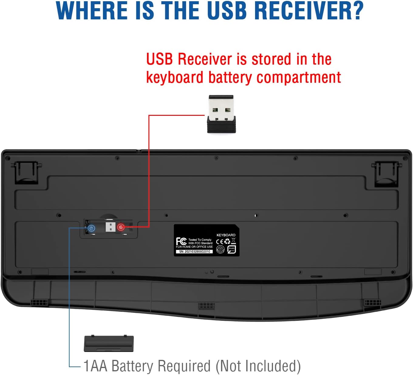 EDJO 2.4G Wireless Keyboard, Ergonomic Full Size Wireless Computer Keyboard with Wrist Rest for Windows, Mac OS