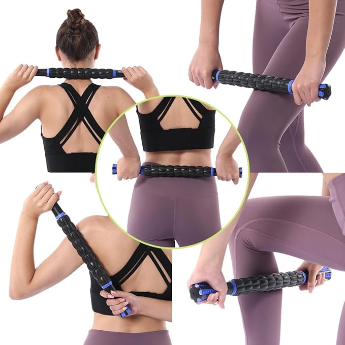 Muscle Roller Stick for Athletes - Deep Tissue Fascia Blaster & Roller Massager for Myofascial Pain Relief - Handheld Physical Therapy & Recovery Tool(Blue black-18 inch)