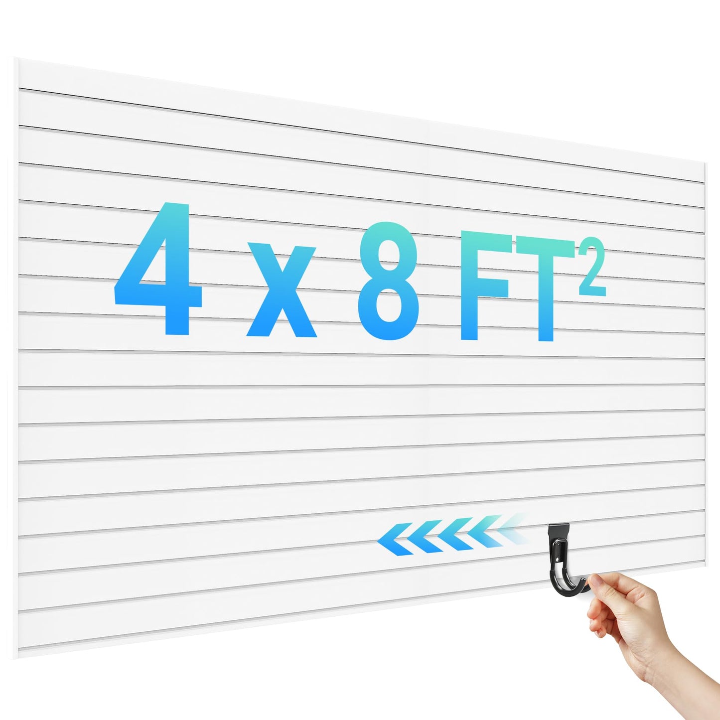 Ezlaino Slat Wall 4 FT x 8 FT, PVC Slat Wall Paneling, Upgraded & Thickened for Long-Lasting Durability, Easy to Install, Compatible with Most Hooks, Ideal for Garage Storage & Decoration, White