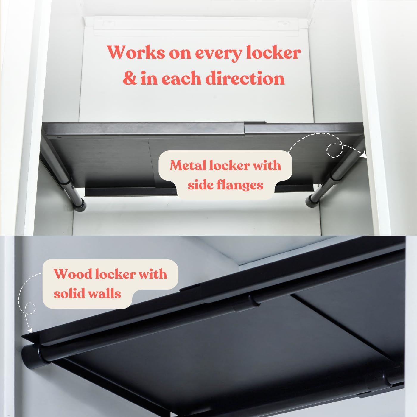 Home in Bold 10''-16.5'' Adjustable Locker Organizer | Metal, Heavy Duty Steel Locker Organizer for School & Gym | Expandable Tension Shelf | Locker Divider Shelf Black