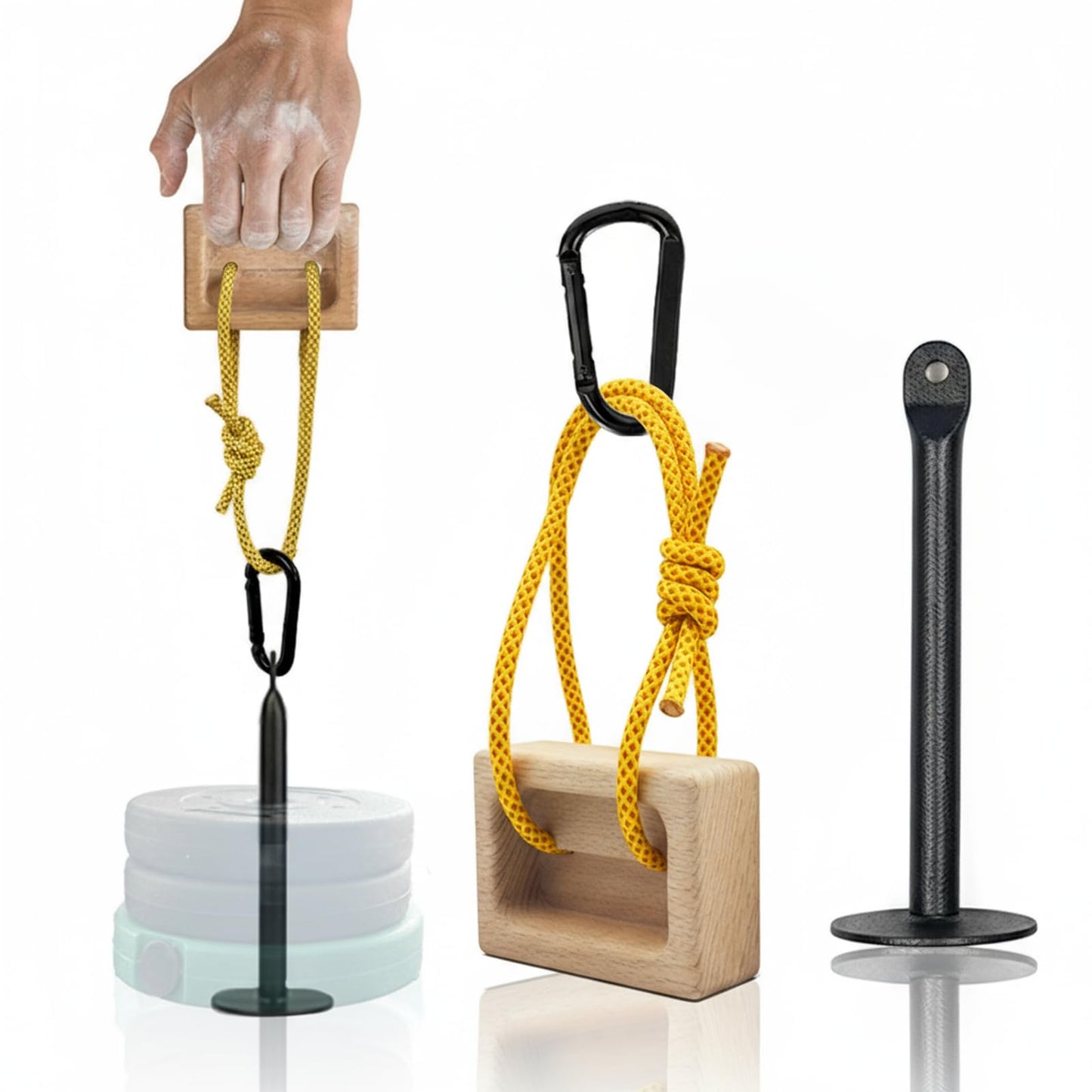 Portable Beech Wood Fingerboard Climbing Hangboard Set – Dual-Pocket Grip Blocks for Finger & Forearm Strength Training – Adjustable Rope and Metal Clips Included