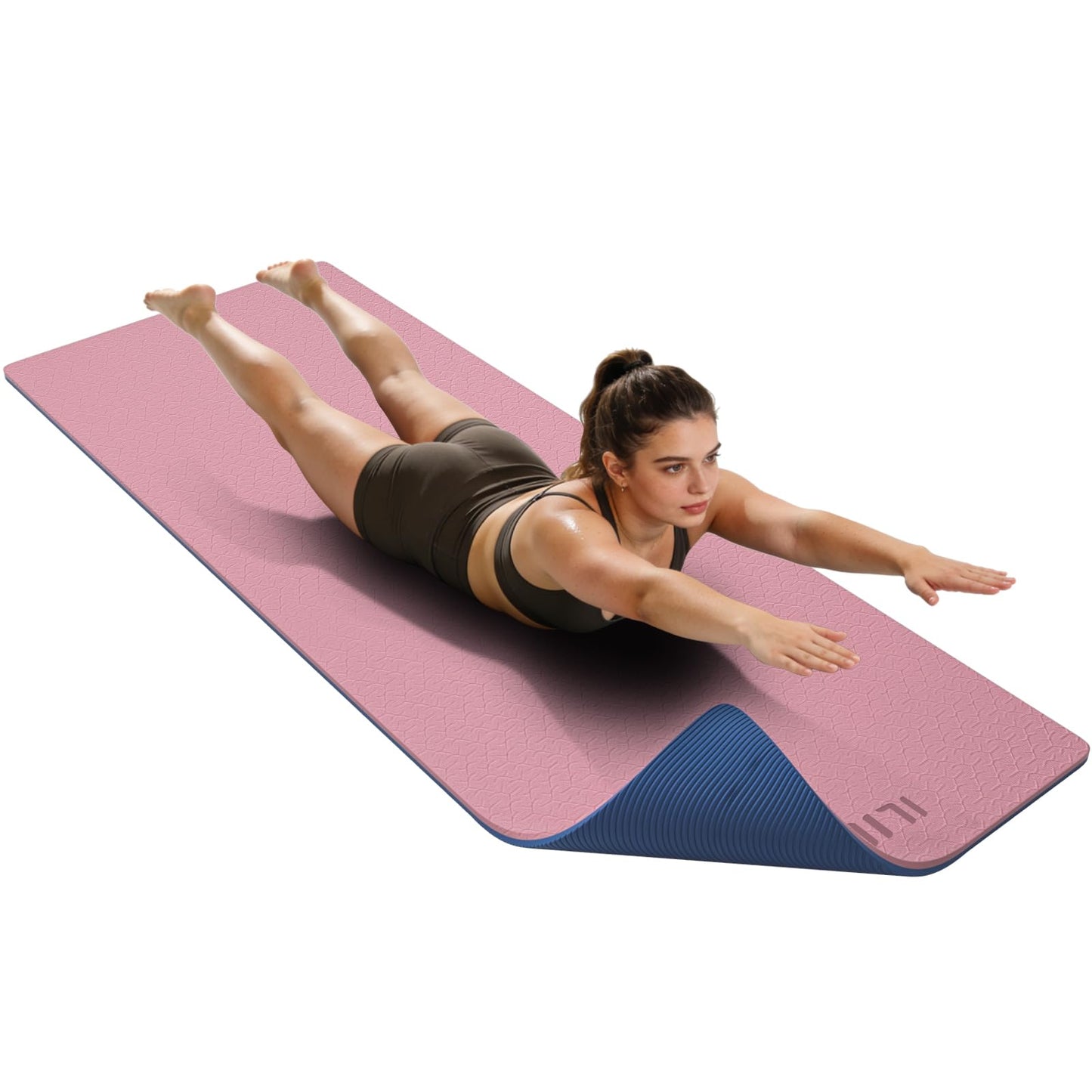 ILILI Yoga Mat Thick Soft Exercise Mat for Home Gym, Anti-Tear Cushioned Mat for Men Women, 76"x32.7"x0.35" for Stretching, Pilates(Pink + Dark Blue)