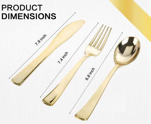 M MCIRCO Gold Dinnerware Set - 350 Pieces with 100 Plastic Plates, 50 Cups & Silverware for 50 Guests