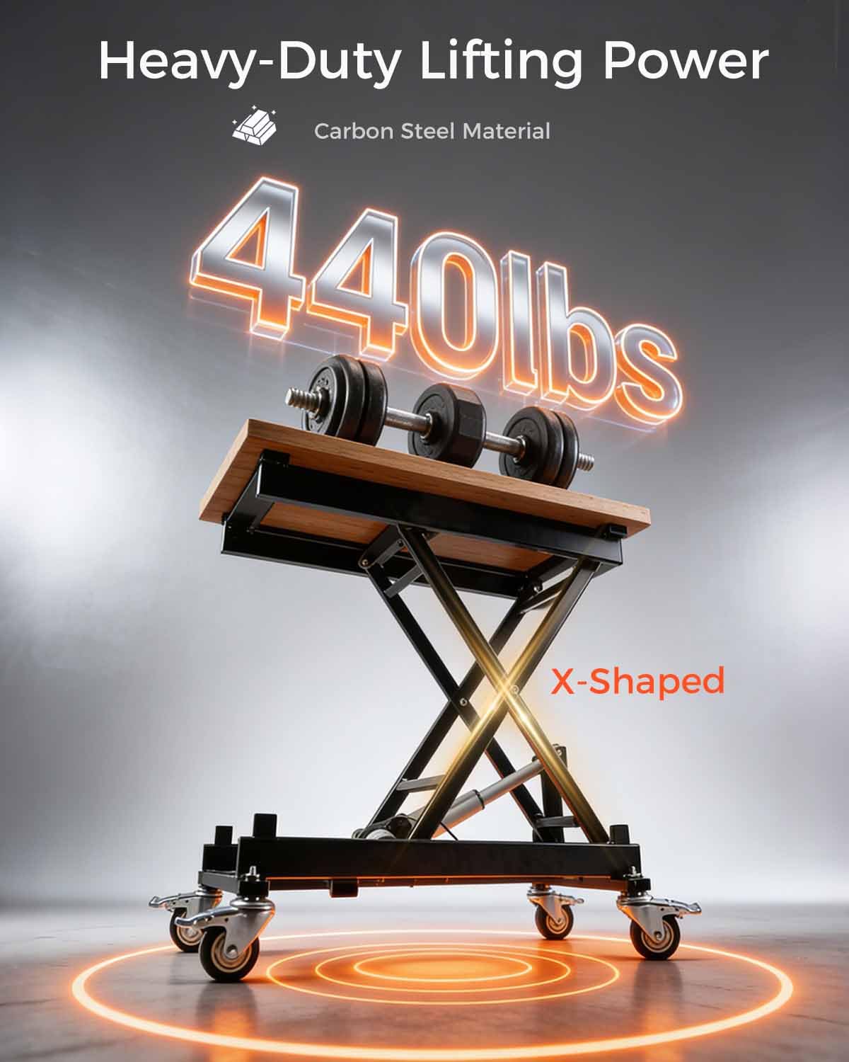 Electric Scissor Lift Table 440LBS Capacity with 4 Wheels, 7.1-26 in Adjustable Height Lifting Platform with Wired/Wireless Remote, for DIY Working Platform, Desk, Material Handling