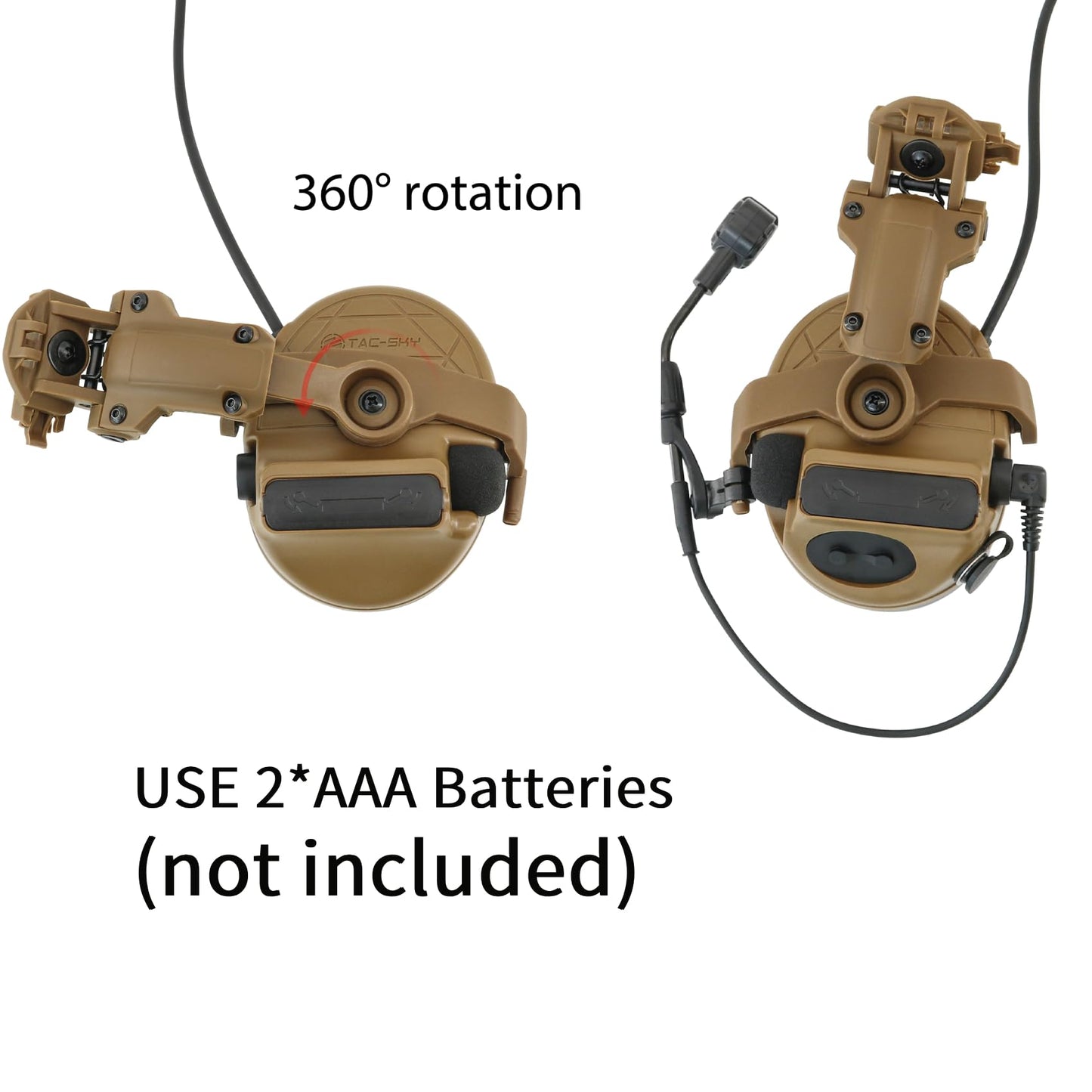 Hearangel Tactical Headset C5 PRO w/ARC Rail Adapter 2.0 Hearing Protection Sound Pickup U94 PTT Detachable Cable for Airsoft (Coyote Brown)
