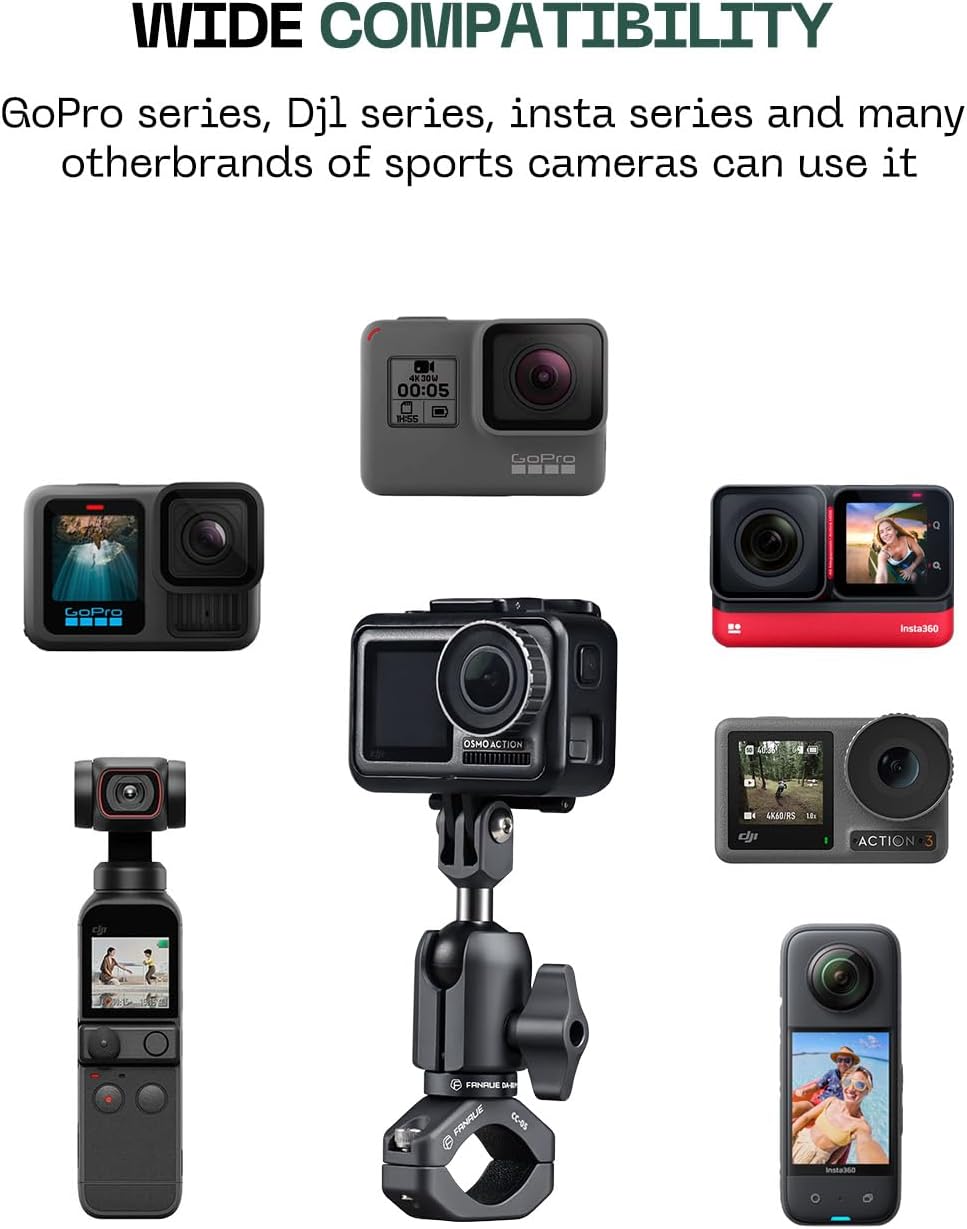 FANAUE 1" Action Camera Universal Ball Adapter with Handlebar Clamp Mount U-Bolt Base,B Size Ball Compatible Gopro Hero