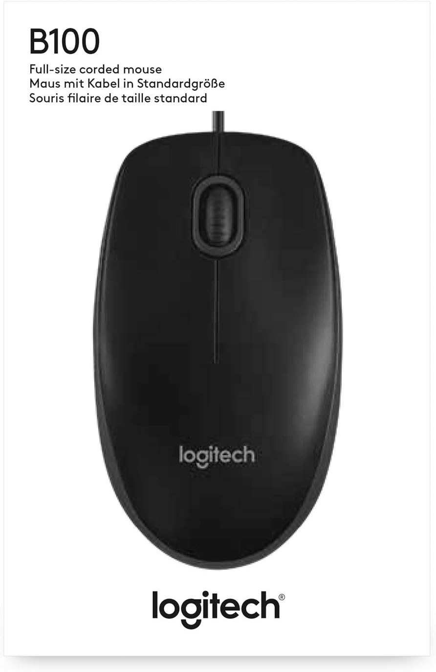 Logitech B100 USB Wired Mouse - Ambidextrous Black Design