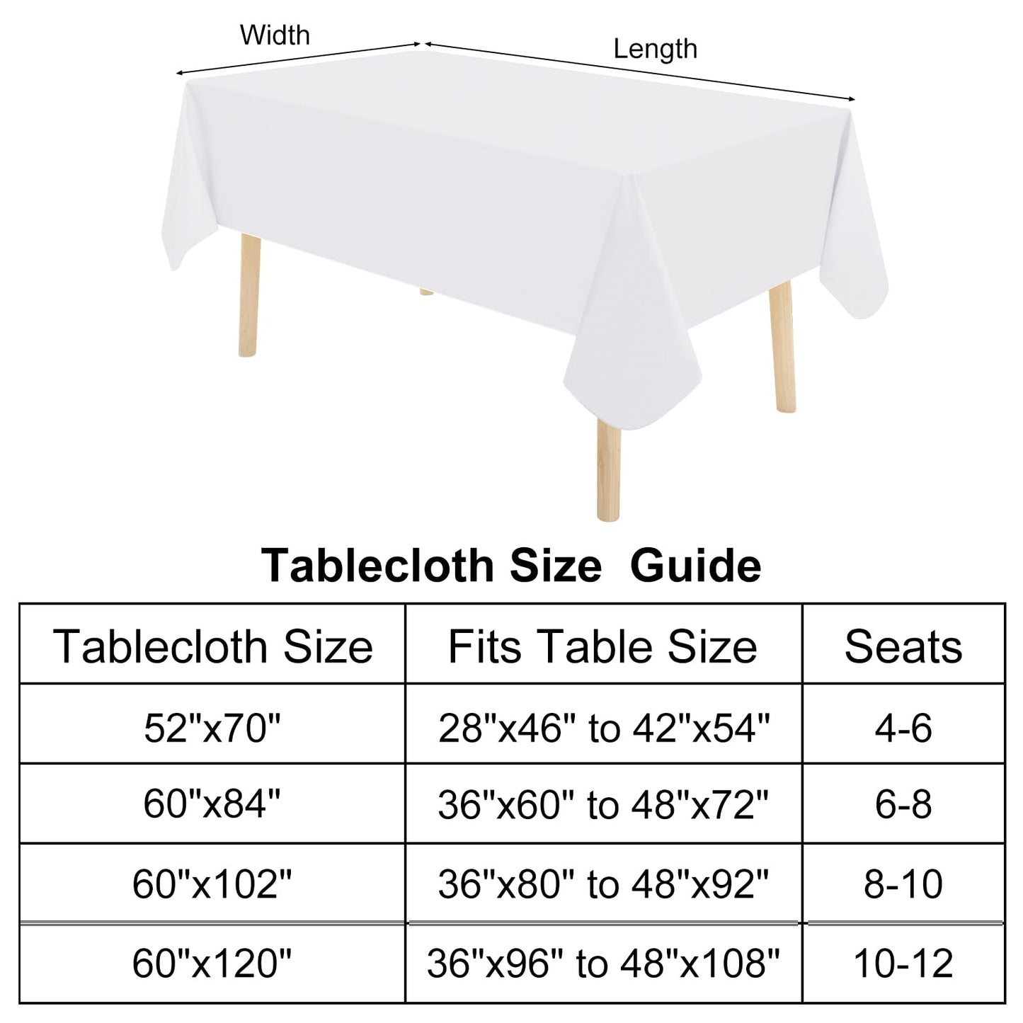 homing 2 Pack Rectangle Vinyl Tablecloth, Waterproof Spillproof Plastic Flannel Backed Table Cloth, Wipe Clean Table Cover for Dining, Buffet Parties and Camping (White, 60" x 84")