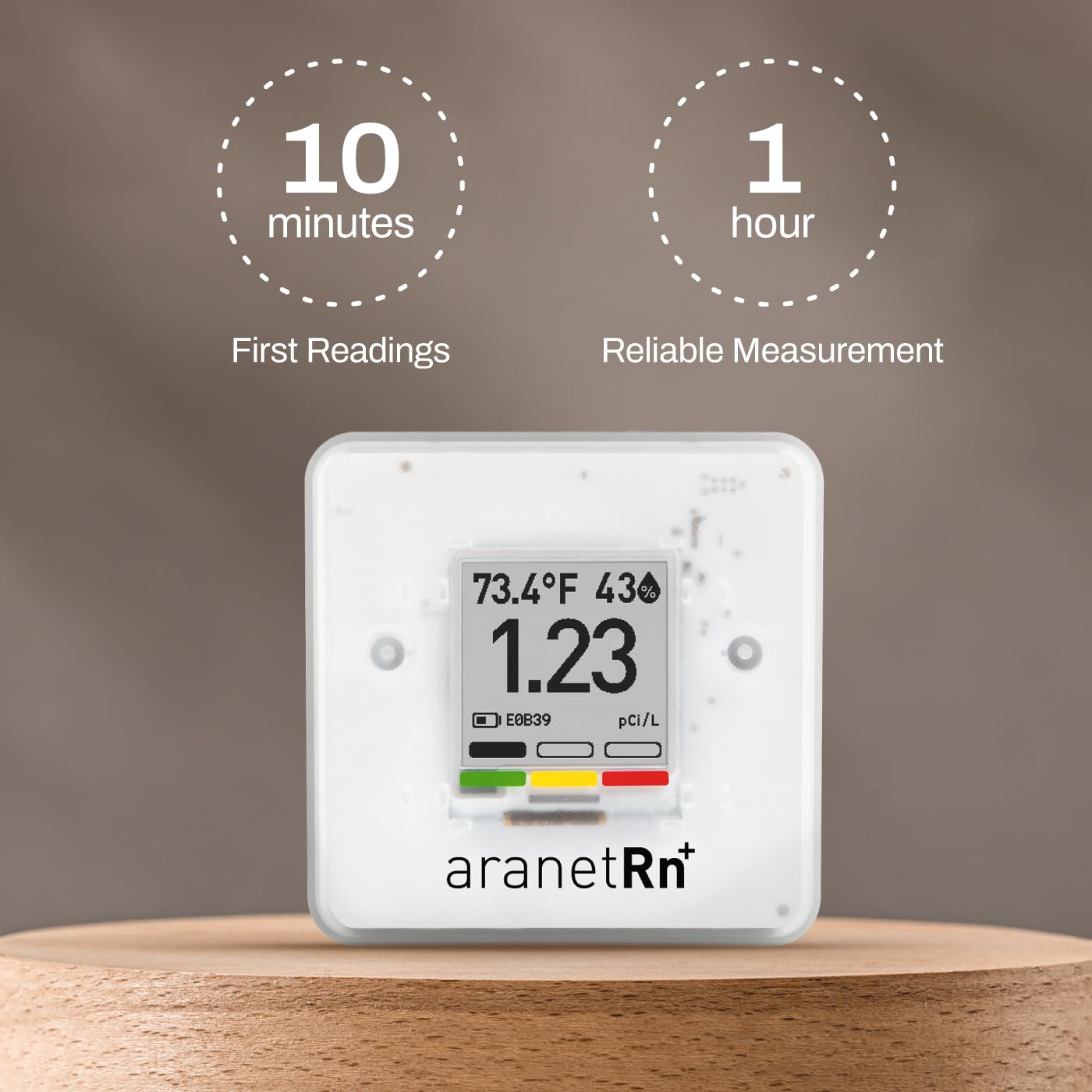 SAF Aranet Radon Detector for Home: 10-Min Measurement, Temperature, Relative Humidity, Pressure, E-Ink Display, 7-Year Battery, Portable with Free App, Bq/m3 & pCi/L Selectable