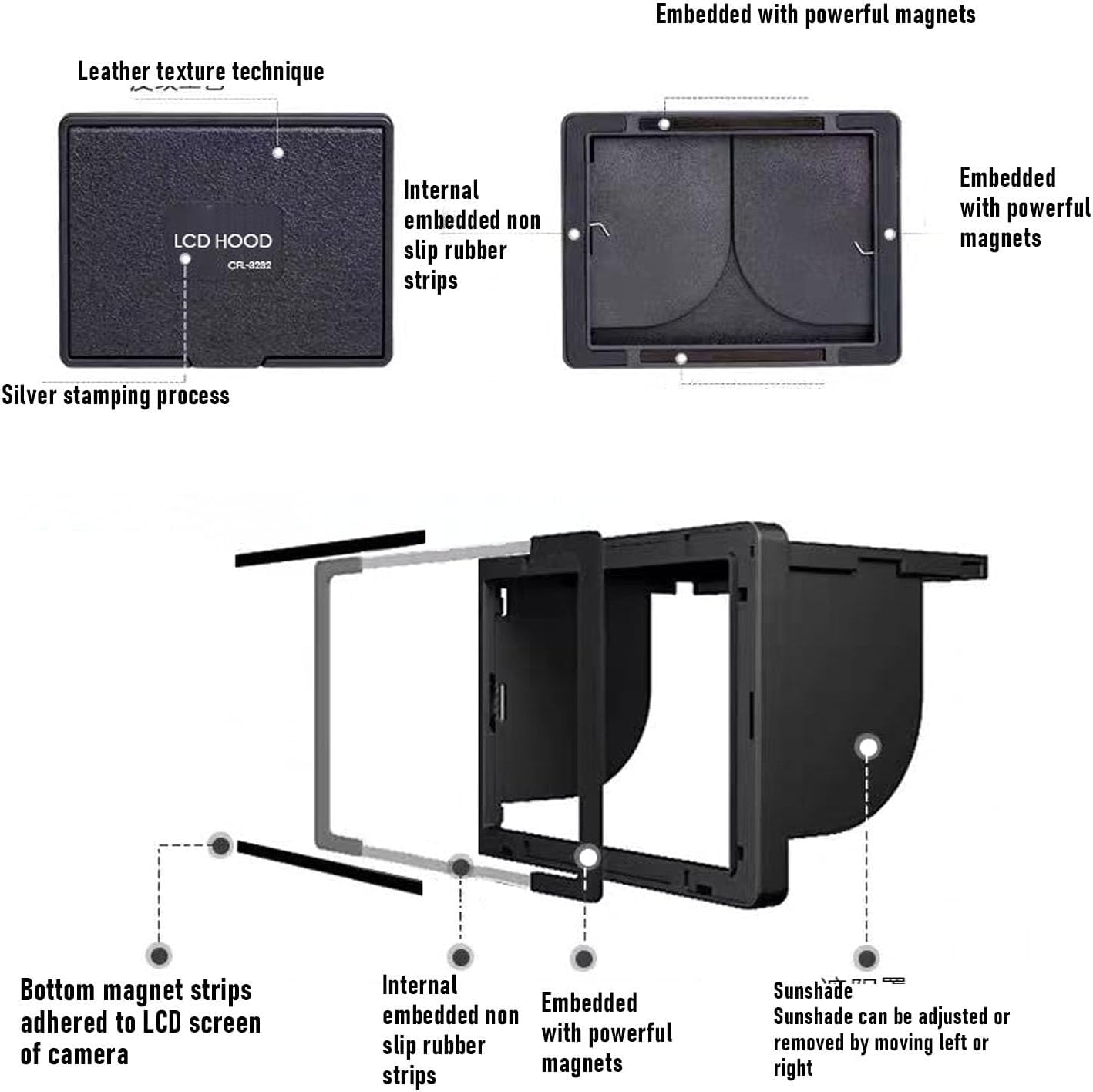 ASHATA 3.2in Camera Viewfinder Sunshade, Wide Screen Magnet Hood Viewfinder Professional Optical Sunshade Effectively