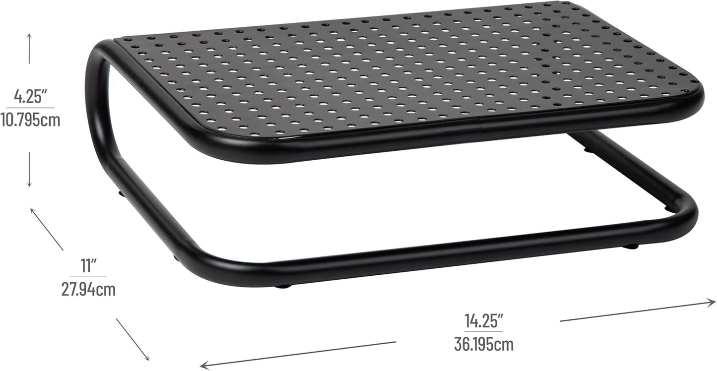 Set 2, 14.25"L 11"W 4.25"H, Mind Reader Monitor Stand, of Ventilated Laptop Riser, Desktop Organizer, Metal, x x Black