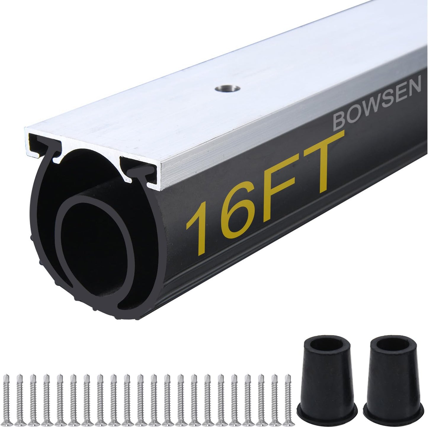 BOWSEN Heavy-Duty U+O Ring Universal Garage Door Bottom Seals Weatherstrip Weather Stripping Rubber with Aluminum Track Retainer Kit, Black (16FT, 1-5/8" Width)