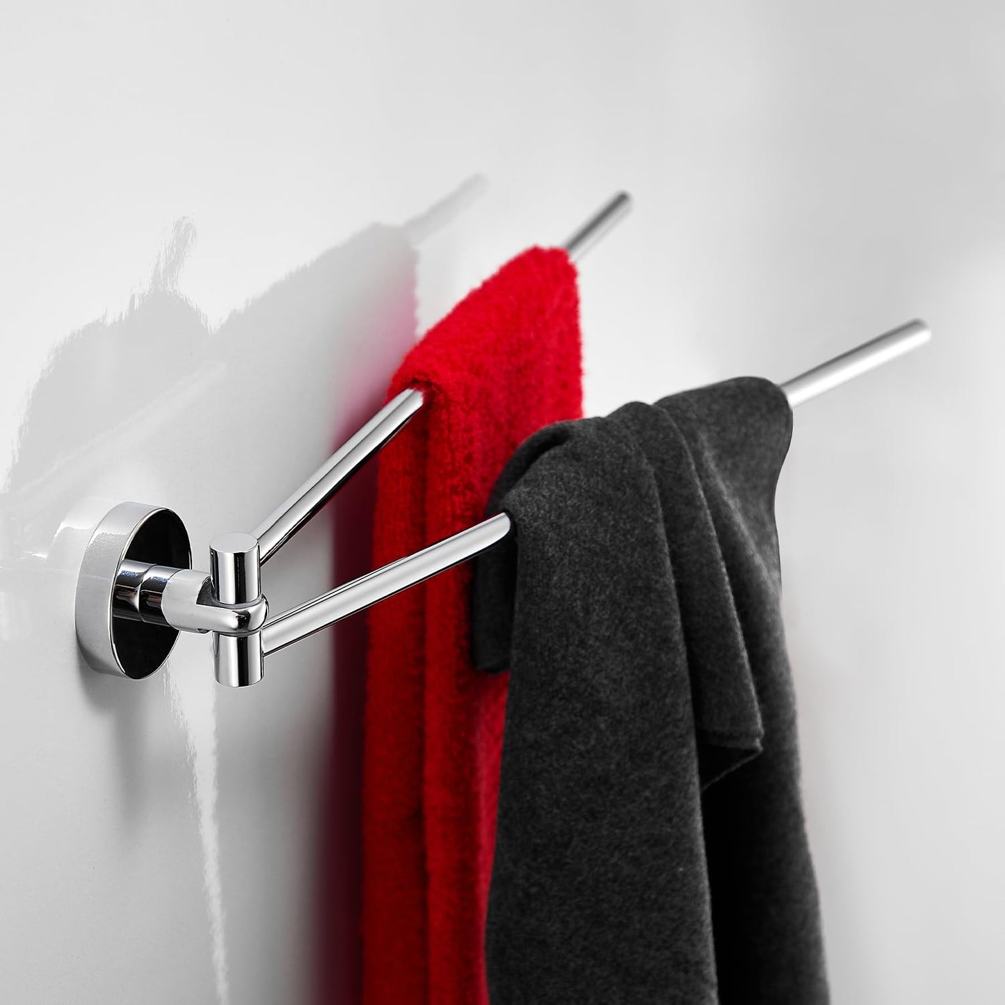 LANGPAI Brass Swinging Towel Bar 2-Arm Swing Out 180° Rotation Swivel Balance Towel Rod 16-Inch Wall Mounted Space Saving Towel Air-Drying Holder Chrome Finished
