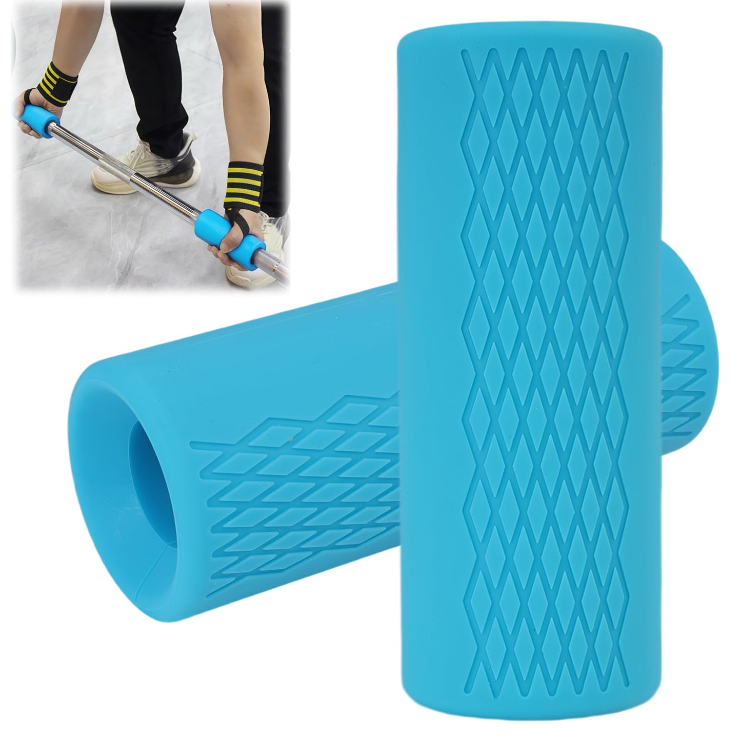 2 Pcs Dumbbell Bar Grips, 4" Non-Slip Rubber Barbell Gripz for Thick Bar Training, Forearm Strength Weightlifting Workout Gym Home Fitness Gear for Grip Trainer Men Women Athletes Lifters (Blue)