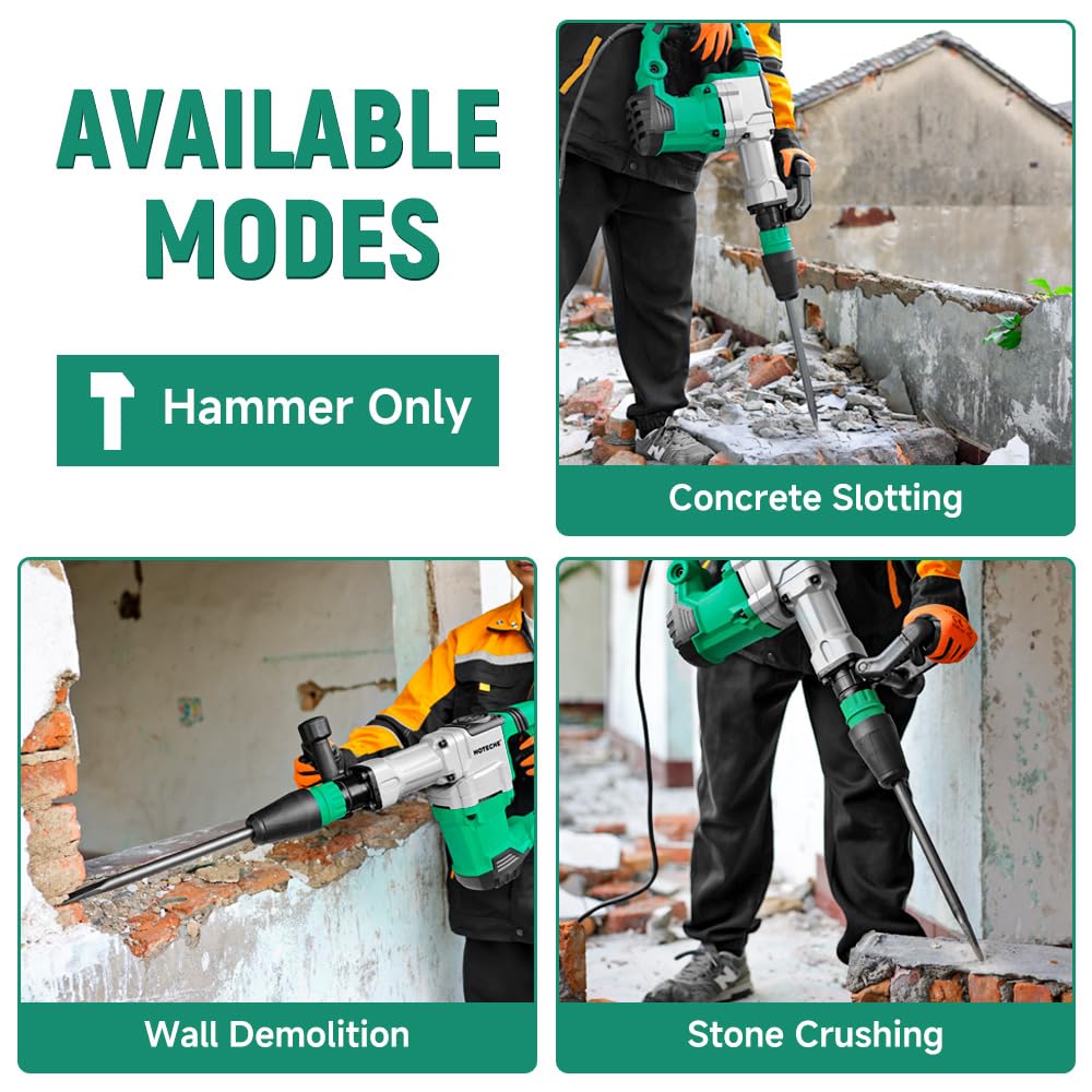 Hoteche 1500W SDS Max Electric Demolition Jack Hammer for Concrete Drilling with Drill Bit, Chisel and Carrying Case
