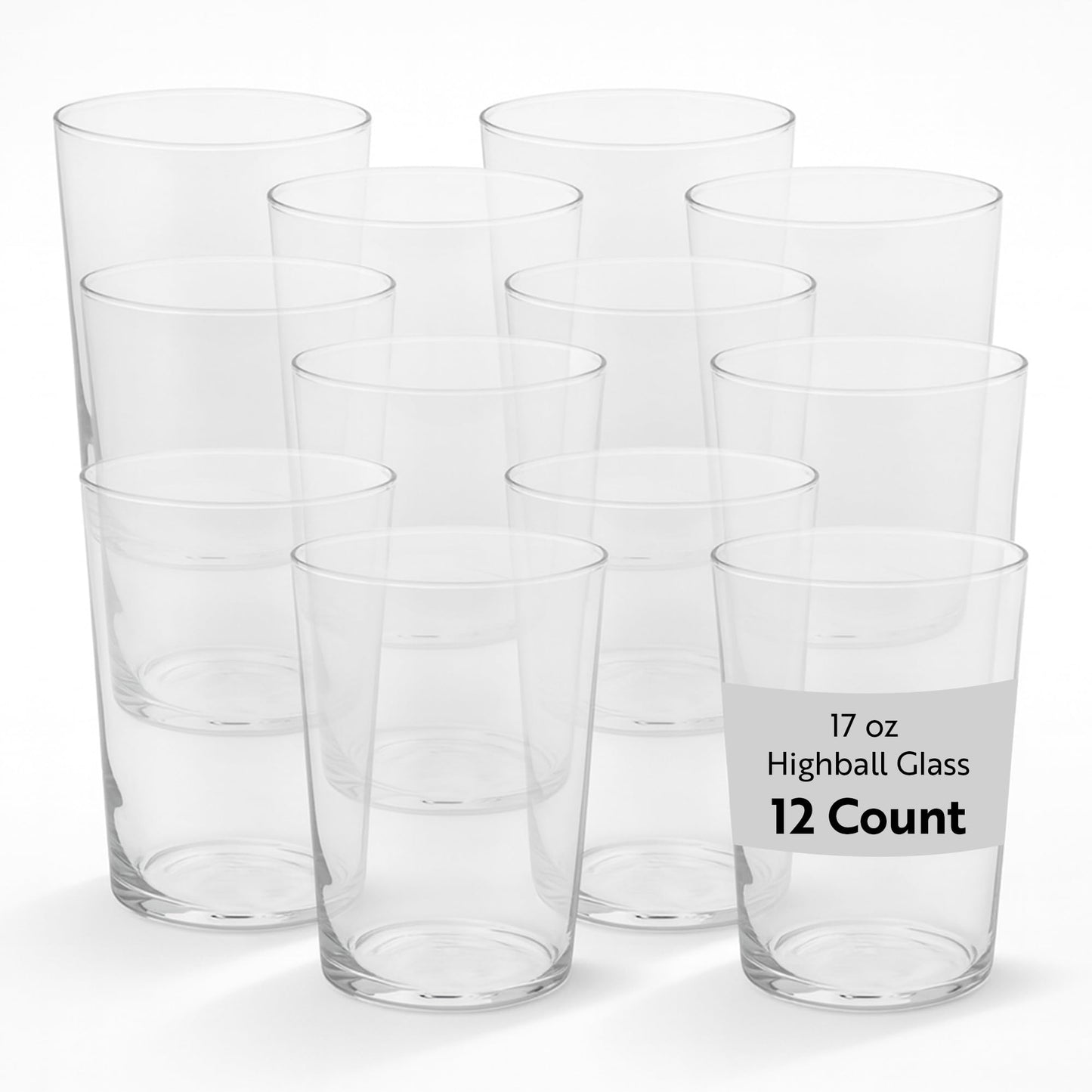 Restaurantware Sumi 17.3 Ounce Highball Glasses Set of 12 Lead-Free Tom Collins Glasses - Tempered Dishwasher-Safe Glassware Clear Glass Tall Bar Glasses Serve Juices Cocktails Or Beers