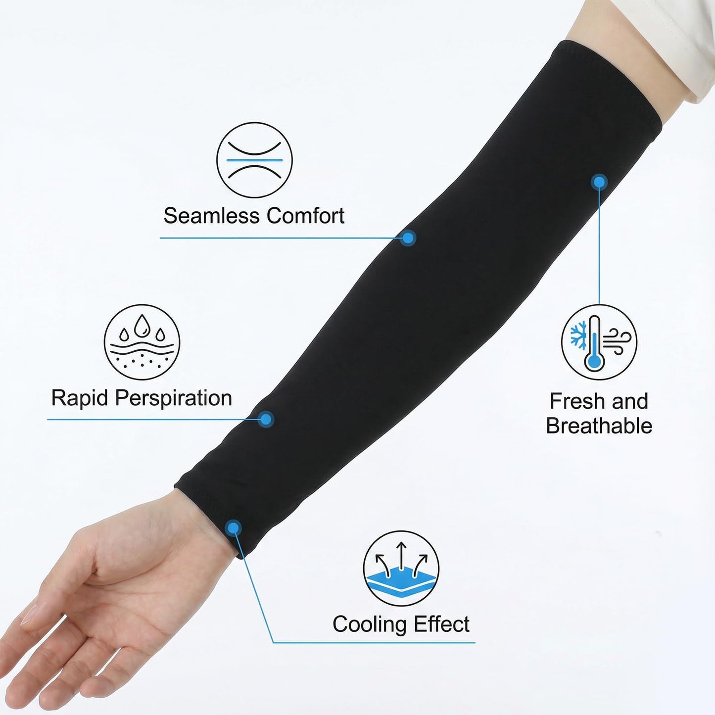 2 Pairs Arm Sleeves for Men and Women, UV Sun Protection Arm Sleeves, Cooling Compression Arm-Sleeve for Football, Basketball, Volleyball, Golf, Outdoor Sports, Working, Tattoo Cover Up (Black, White)