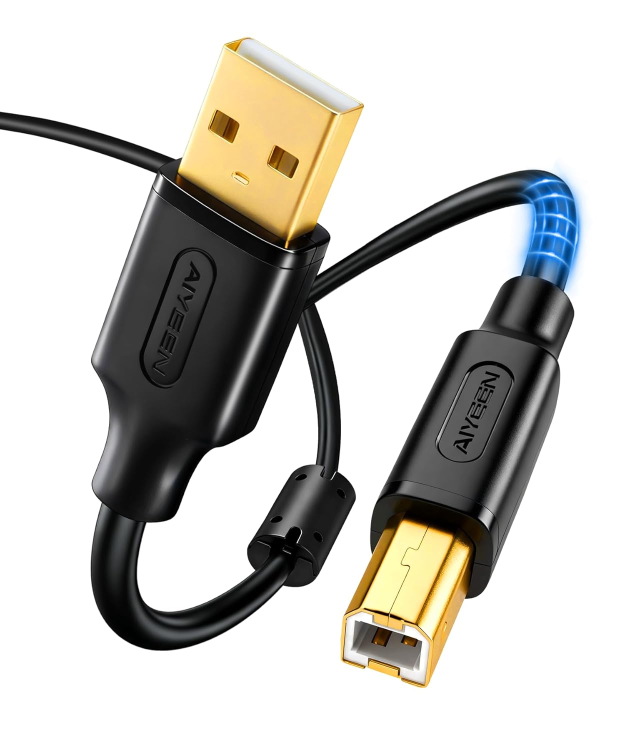 2.0 1M (3.3ft), 480Mbps 2A USB Printer Cable Gold-Plated High Speed USB A to B Cord with Ferrite Core, Durable PVC