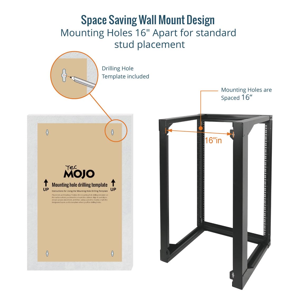 Tecmojo 18U Wall Mount Rack, Server Rack,Open Frame Server Rack,Network Rack for 19inch Computer/AV/Data/IT/Media Equipment,18inch Depth,16inch Apart Mounting Holes,Swing Gate,Square and Tapped Holes