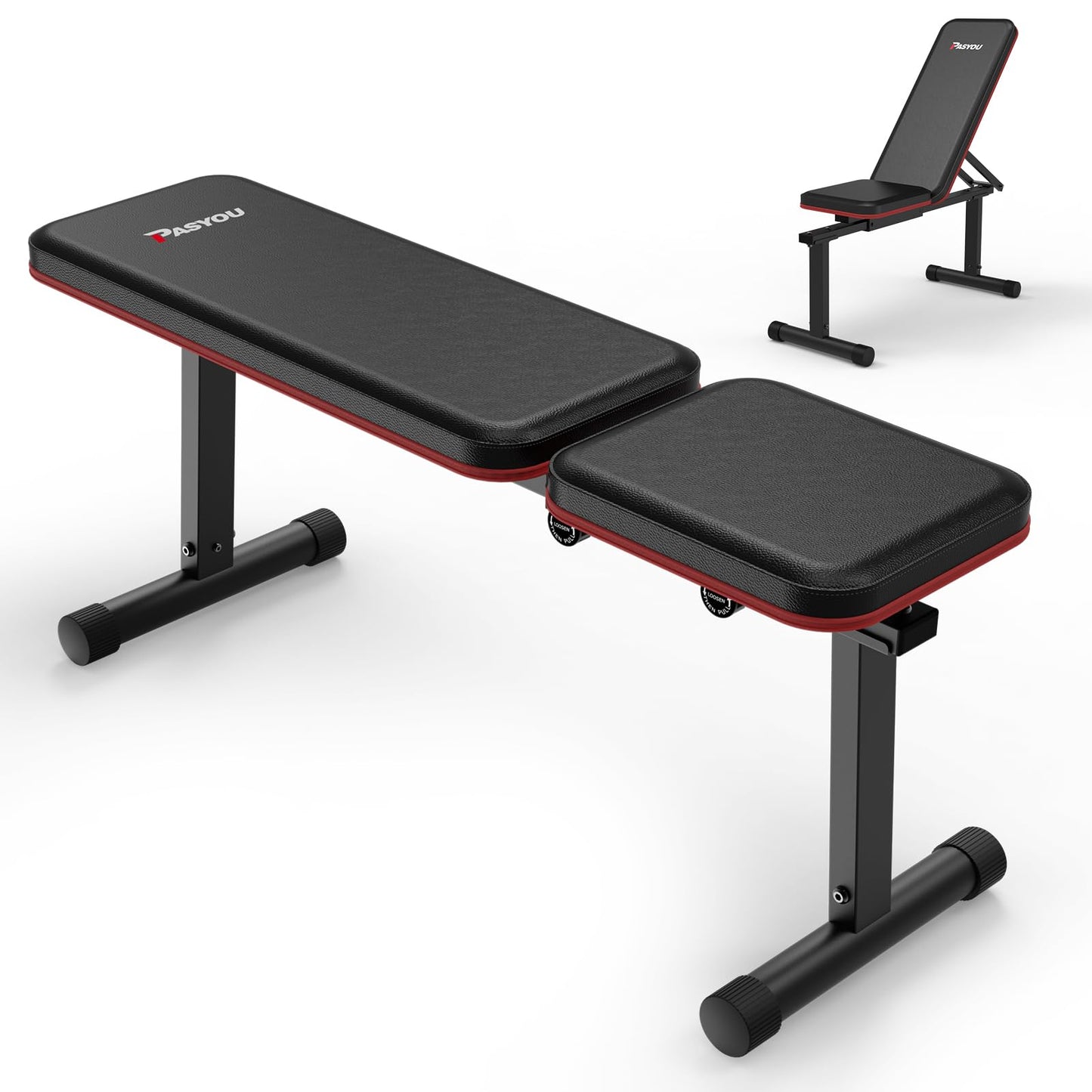 PASYOU Adjustable Flat Weight Bench, Foldable Bench Press for Home Gym, Multi-Angle Incline Workout Bench for Full Body Strength Training with 660LB Capacity, Free-Assembly Dual-Frame, PB200