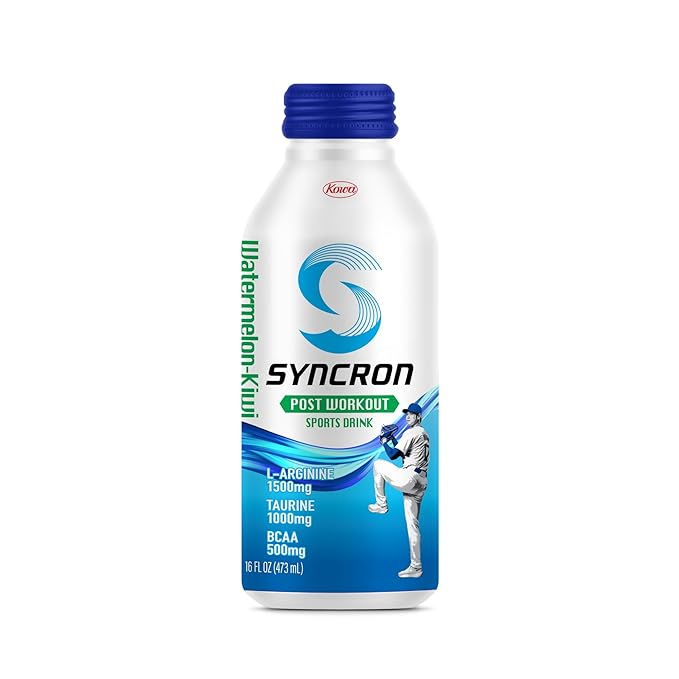 Syncron Post Workout Sports Drink Endorsed by Shohei Ohtani, Sugar Free Electrolyte Hydration, Aluminum Bottled Drink, Taurine, L Arginine & BCAAs for Athletes, Watermelon Kiwi, 6 Pack, 16 oz