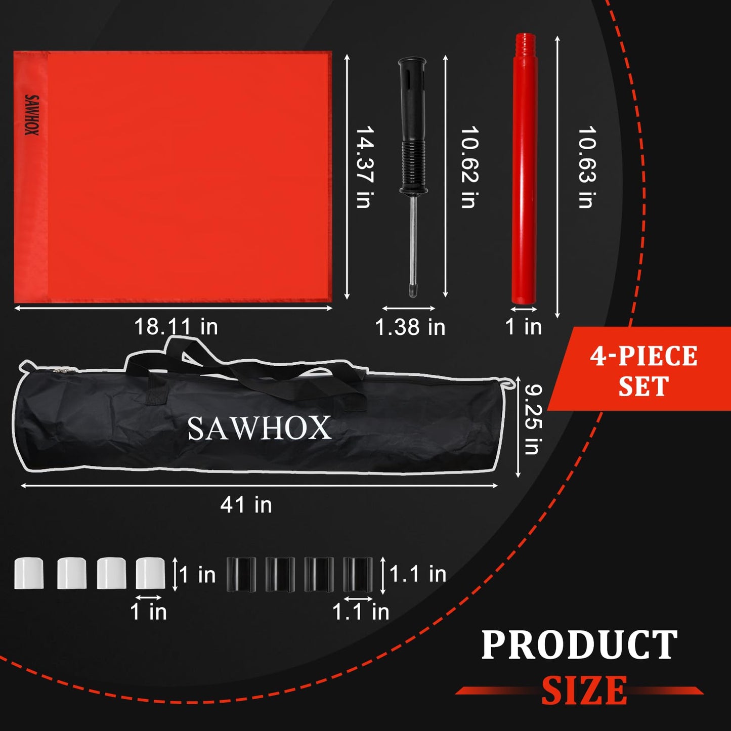 SAWHOX Soccer Corner Flags Set with Carry Bag, Red Corner Flags for Soccer Fields, 60" Reinforced ABS Poles for Match Training & Agility Drills (4 Pack)