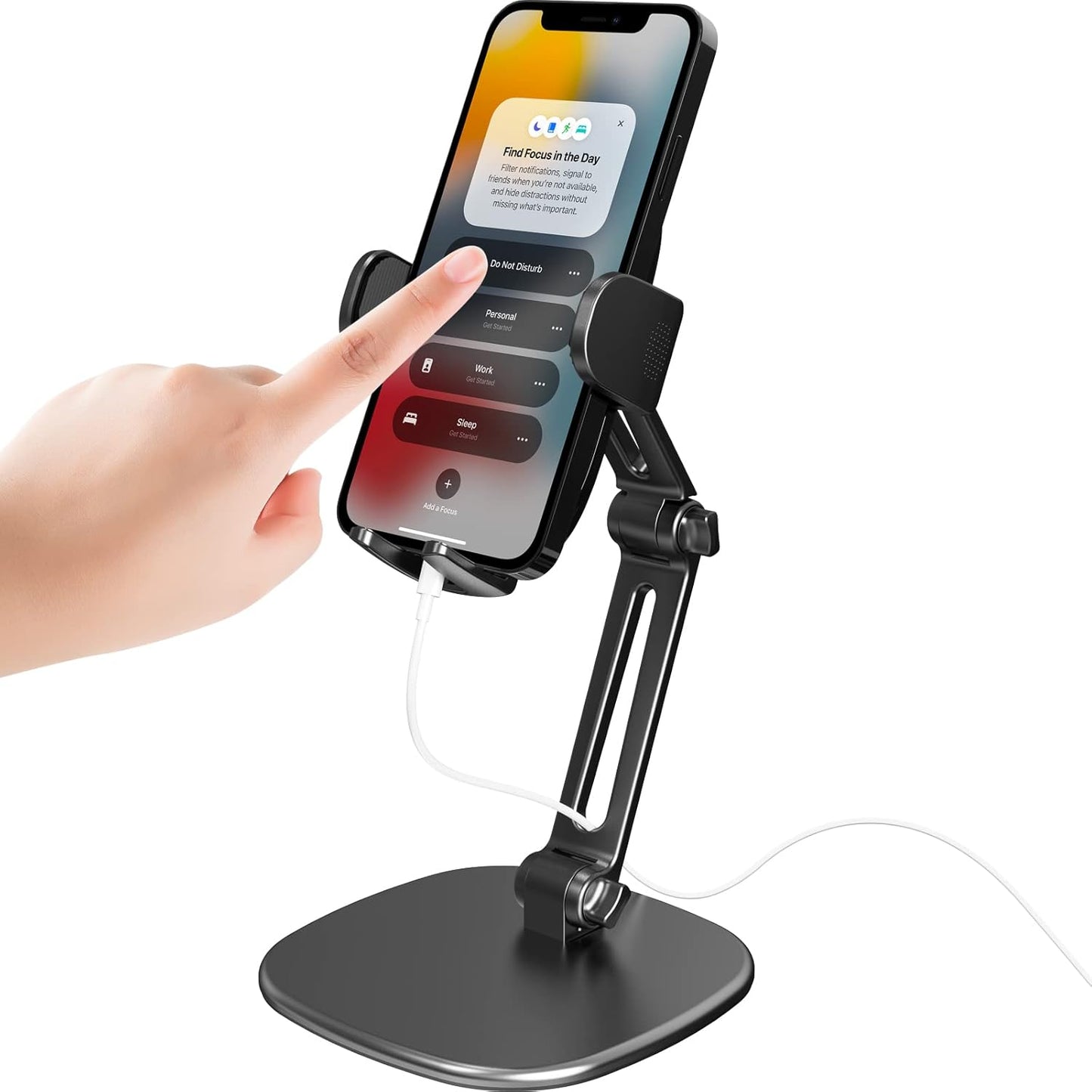 APPS2Car 360 Phone Stand for Desk [No Dropping Stable Triple-Clamp Holder] Adjustable Height Degree Rotation Heavy Base