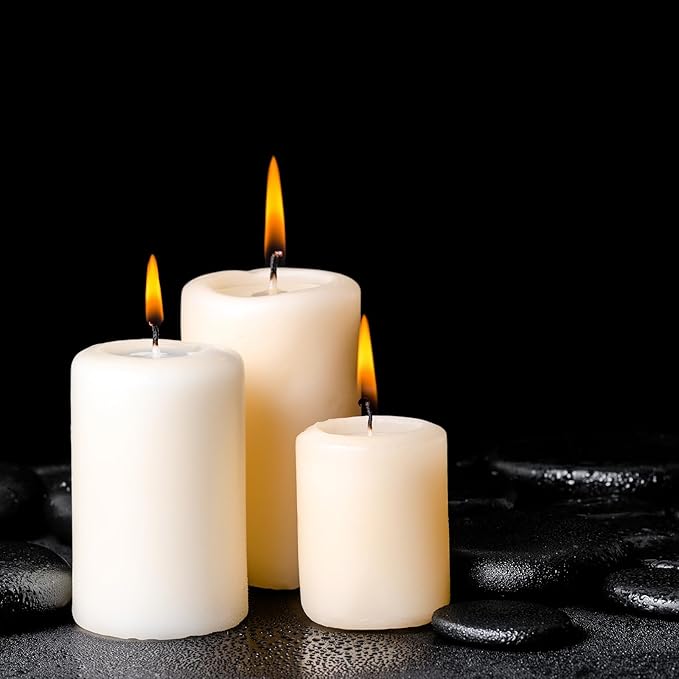 Pillar Candles 3 x 4, 6, and 8 inches, Large Handmade Candles Set of 3, Ivory Decorative Candles for Wedding, Home Decoration, Dinner, Church